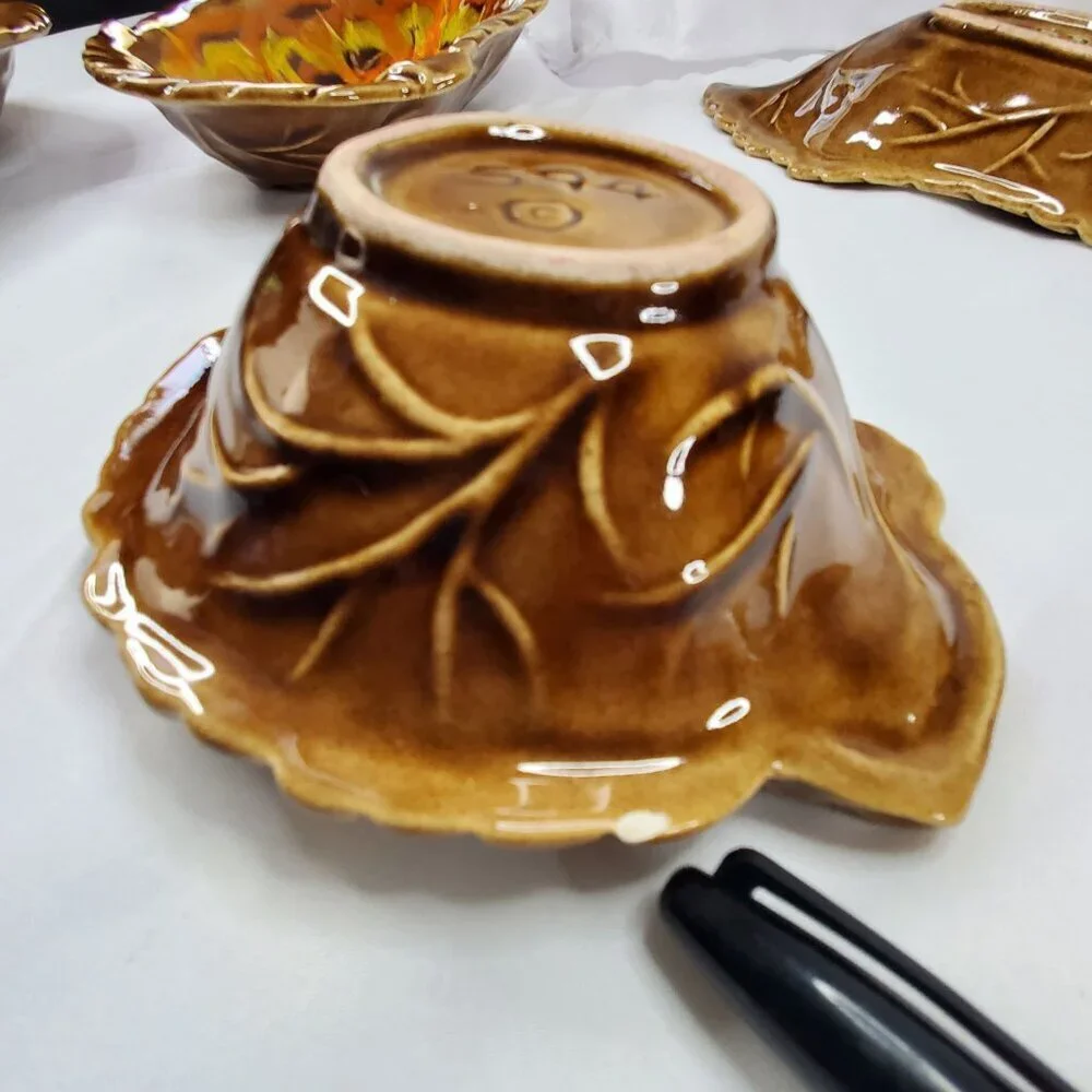 VTG California Originals Fall Leaf-Shaped Ceramic Serving Dish Set Orange Brown - Picture 6 of 9